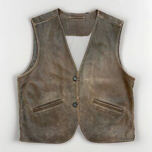 🏍️🤠 Roundtree & Yorke Men’s Genuine Leather Western Biker Vest Brown | Large